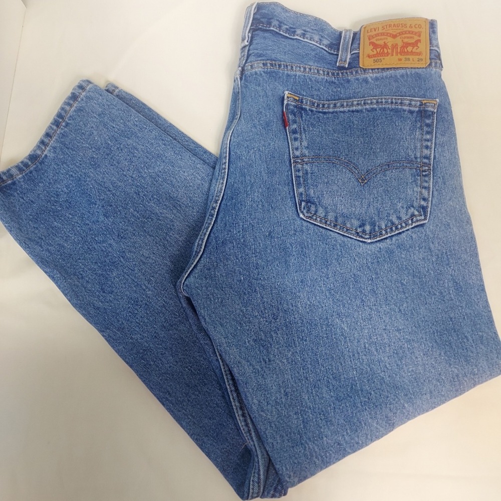 Levi's 505 Regular Fit Jeans Mens W38 L29‎ Light Wash Denim Blue